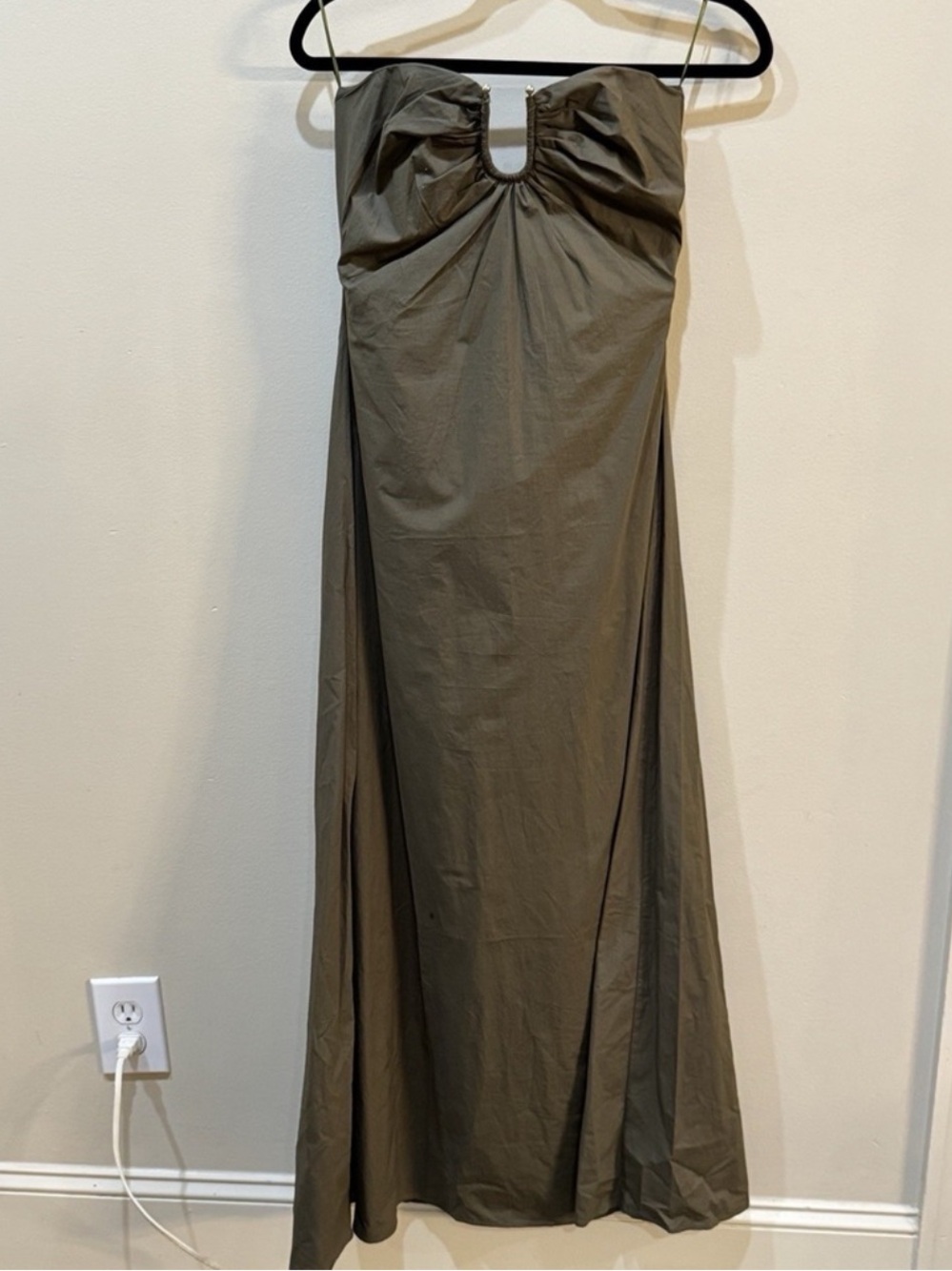 Bardot Olive Green Strapless Midi Dress